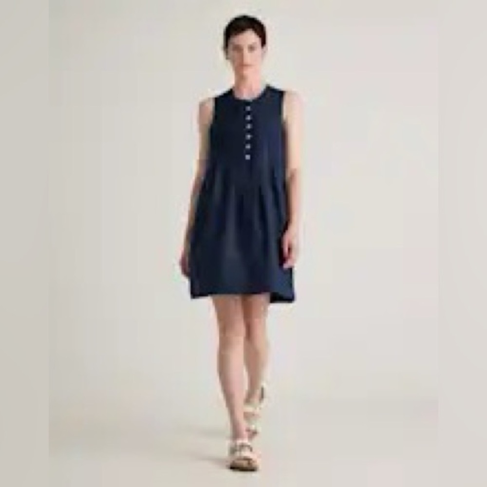Quince Navy Button-Front Mini Dress
